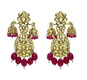 Traditional Gold Plated Kundan Meenakari Earrings For Women And Girls ( pink)