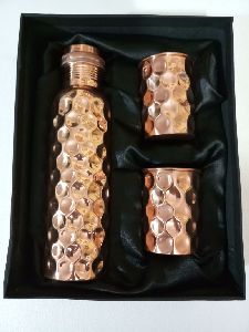 Hammered Copper Bottle and Glass Set