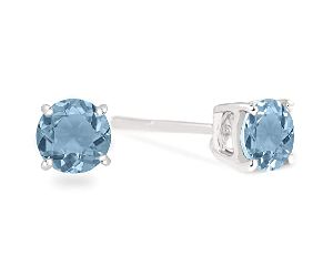 925 Sterling Silver Blue Topaz Gemstone Solitaire Birthstones Stud Earrings