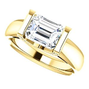 Emerald Cut Moissanite & Diamond East-west Engagement Ring