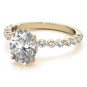 Oval Moissanite and Diamond Band Engagement Ring