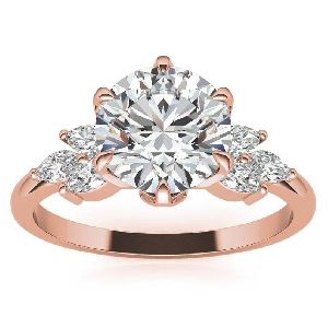 Round Cut Moissanite Marquise Engagement Ring