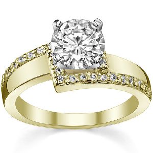 Round Moissanite & Diamond Bypass Engagement Ring