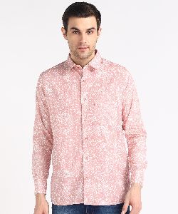 Mens Pink Block Printed Full Sleeves Cotton Shirt