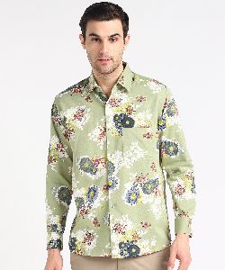 Mens Sea Green Big Flower Print Full Sleeves Cotton Shirt