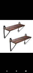 Iron Framed Wooden Wall Mounted Floating Shelves