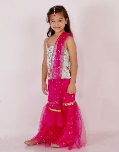 Girls Net Top and Sharara Set, Feature : Comfortable, Impeccable Finish, Quick-dry