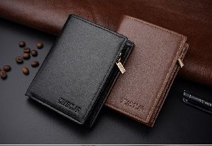 Men's Short Wallet Trifold Zipper Pu Wallet