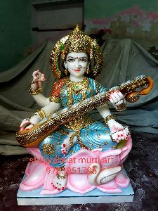 Multicolor Marble Saraswati Mata Statue