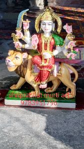Multicolor Marble Sherawali Mata Statue