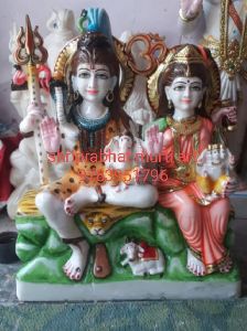 Multicolor Marble Shiv Parivar Statue