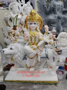 White Marble Sherawali Mata Statue
