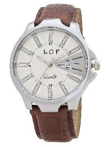 LOF WhiteRound Dial Leather Strap Men's Multi Function Analog Watch - LW2001