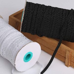 10mtr Black and White Polyester Flat Braided Elastic Cords
