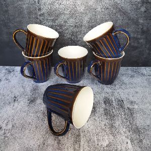KHURJA CERAMIC Premium  Export Quality Ceramic mugs - Milk mug, coffee mug, tea mug, set of 6