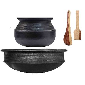 Black Clay Handi And Pot