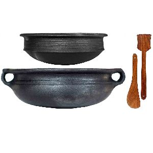 Black Clay Pot And Kadai Set