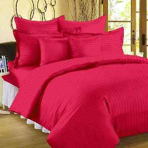 Rekhas 400 TC 100% Cotton Red Satin Striped Plain Bedsheet