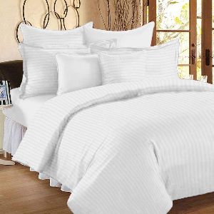 Rekhas 400 TC 100% Cotton Satin Striped Plain White Bedsheet