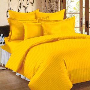 Rekhas 400 TC 100% Cotton Satin Striped Plain Yellow Bedsheet