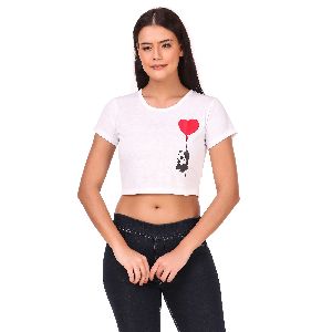 Panda Heart Print Women Crop T-Shirts
