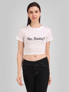Yes Daddy Print Women Crop T-Shirts