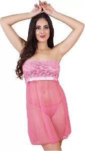 Pink Net Babydoll Dress
