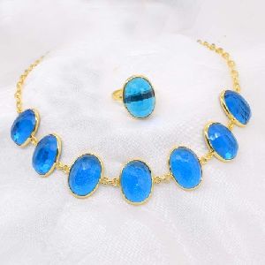 Blue Iolite Quartz Gold Plated Necklace Set