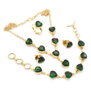 Diopside Quartz Gold Plated Necklace Set