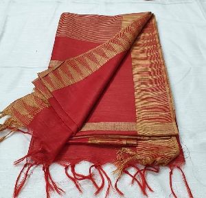 Orange Muslin Silk Saree