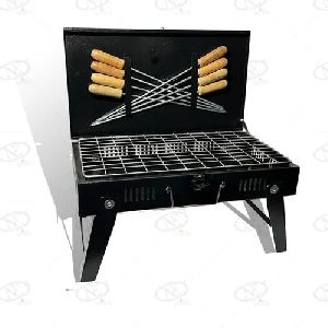 Briefcase style  Charcoal Barbecue Grill with 8 skewers and 1 ss grill