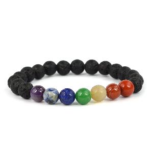 7 chakra semi precious gemstone lava beads bracelet