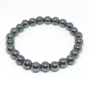 Natural Hematite Crystal Stone Bracelet for Unisex Adult (Black) 8 mm Bead Bracelet Round Shape