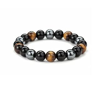 natural hematite black onyx gemstone crystal beads triple protection bracelet