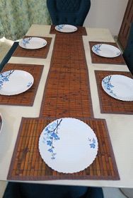 Burnt Bamboo Dining Table Mat and Runner Set