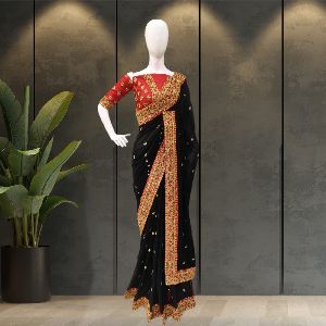 Black Royal Vichitra Silk Sarees