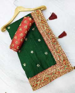 Dark Green Royal Vichitra Silk Sarees