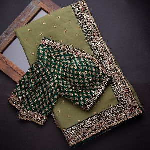 Light Green Royal Vichitra Silk Sarees