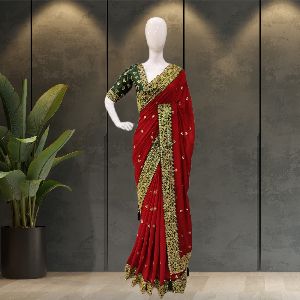 Red Royal Vichitra Silk Sarees