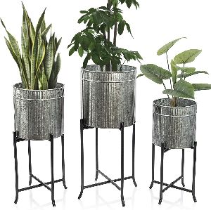 3 outdoor indoor large galvanized metal planters set