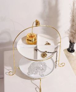 white gold metal 2-tier cake stand