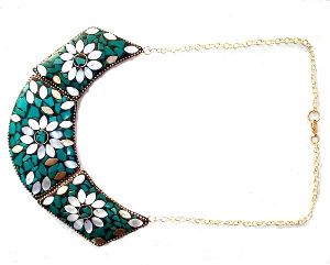 Gold plated chain Mosaic Work Brass necklace