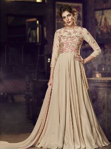 Chickoo colored Embroidered Gown