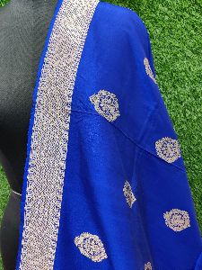 Blue Pure Handloom Katan Silk with Kadhwa Buta Weaved Dupatta