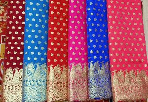 Bridal Banarasi Satan Katan Silk Patly Contrast Saree