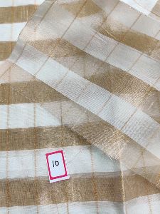 Dyeable Pure Chanderi Silk with Gold Tissue Zari Checks Weave Fabric