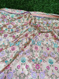 Pink Banarasi Handloom Kimkhab Silk With Multi Meena Weaved Sherwani Brocade Fabric