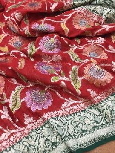 Pure Handloom Khaddi Georgette Silk With Hand Brush Work Saree