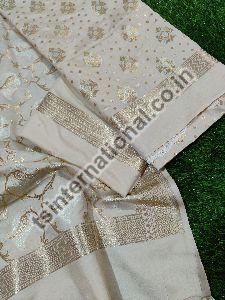 Banarasi Handloom Katan Silk With Gold Silver Alfi Meena Weaved Unstitched Kameez Dupatta Suit Set