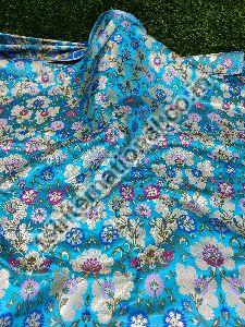 Dark Sky Blue Purple Banarasi Handloom Kimkhab Silk With Multi Meena Weaved Brocade Fabric